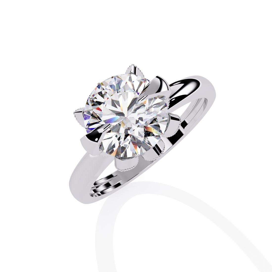 Luna Crest Round Solitaire Ring | 925 Sterling Silver