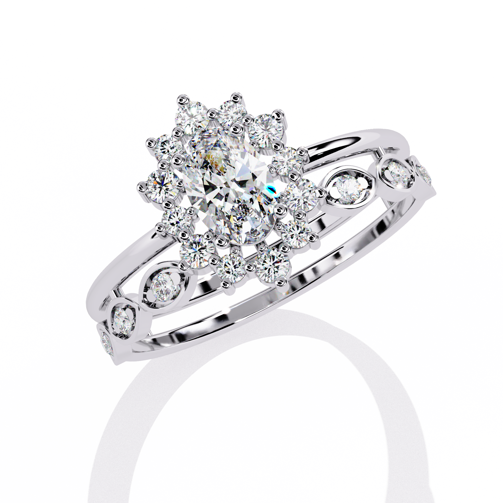 Celestia Aura Oval Halo Ring | 925 Sterling Silver