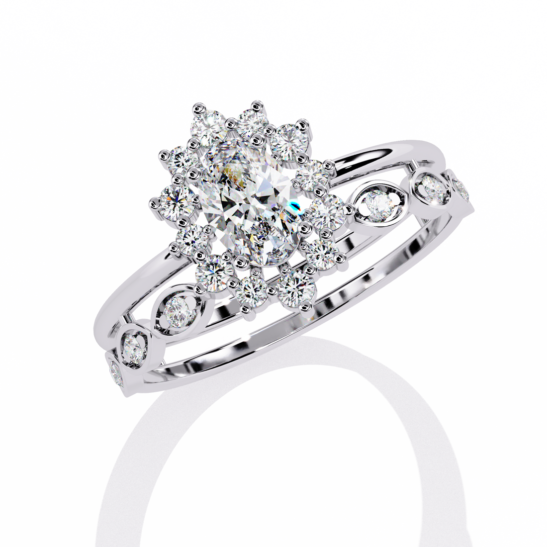Celestia Aura Oval Halo Ring | 925 Sterling Silver