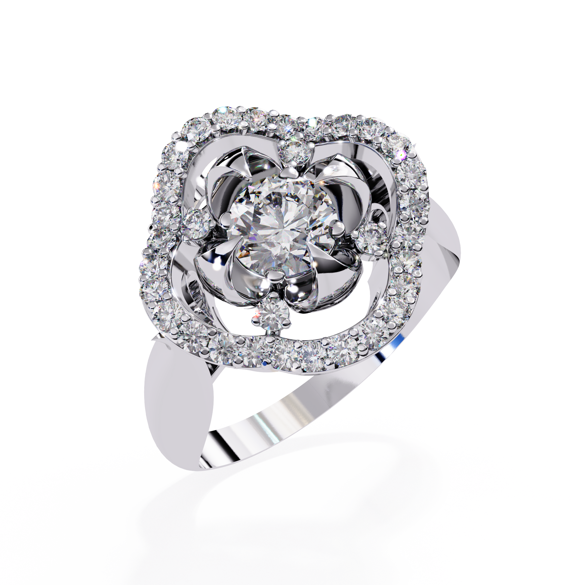 Floral Halo Round-Cut Diamond Ring with Sculpted Petal Setting