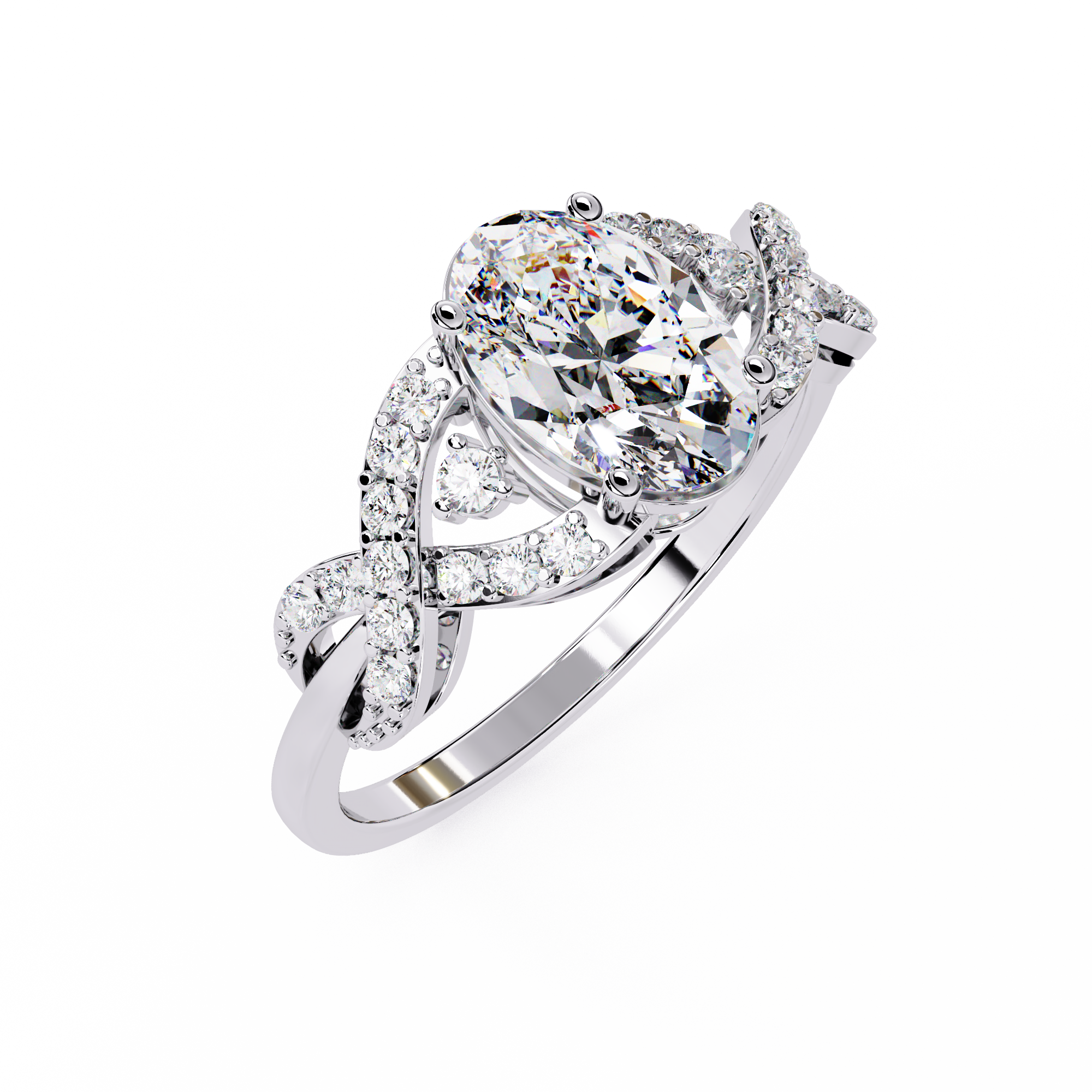 Oval Halo Diamond Ring with Twisted Pave Band