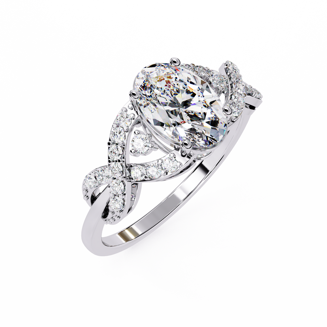 Oval Halo Diamond Ring with Twisted Pave Band