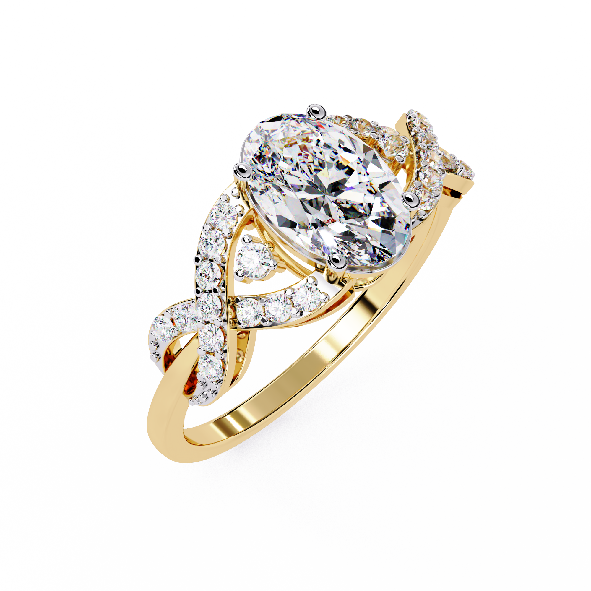 Oval Halo Diamond Ring with Twisted Pave Band