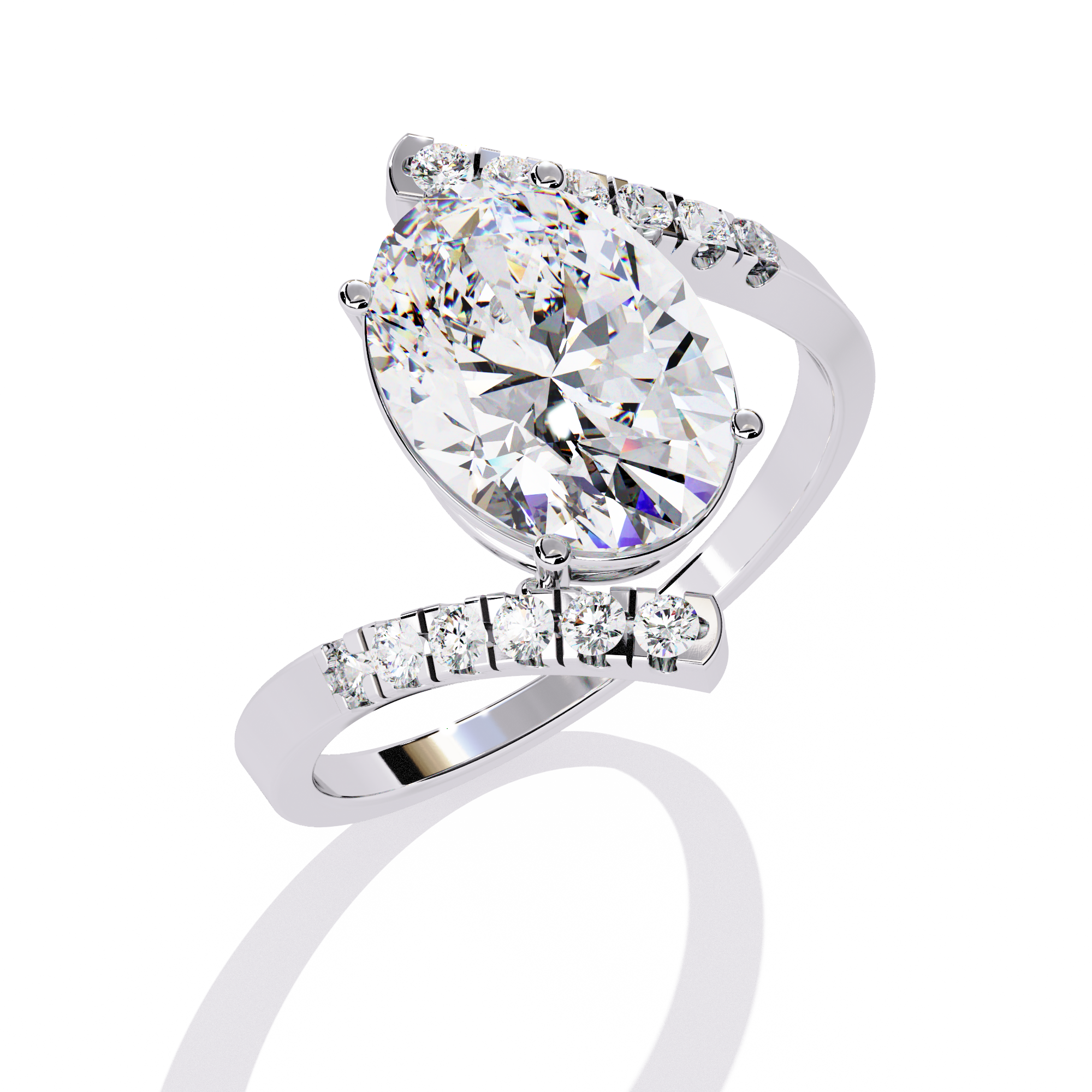 Ethereal Grace Pear-Cut Bypass Ring | 925 Sterling Silver