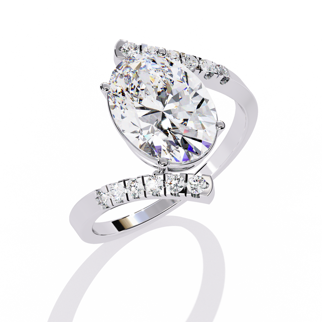 Ethereal Grace Pear-Cut Bypass Ring | 925 Sterling Silver