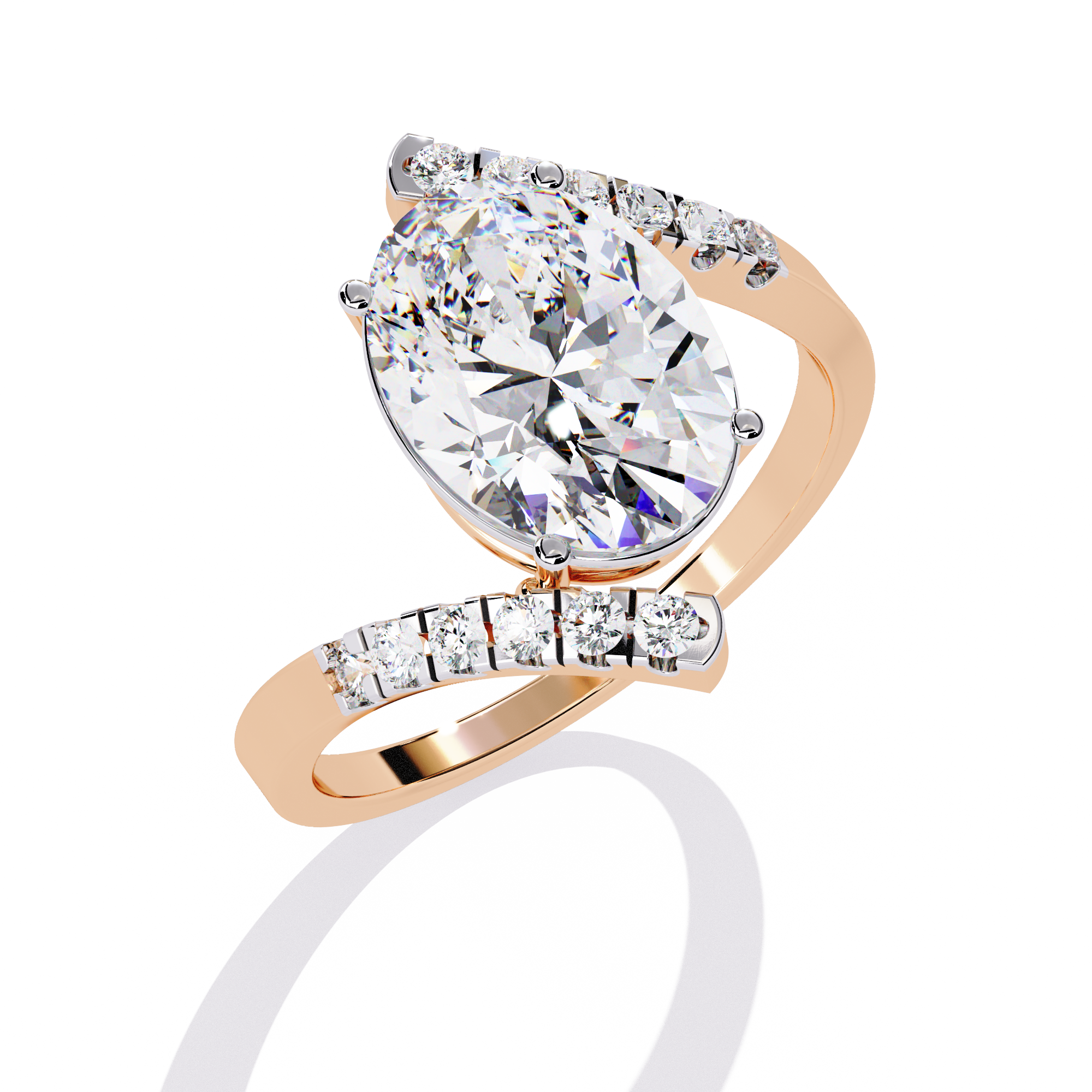 Ethereal Grace Pear-Cut Bypass Ring | 925 Sterling Silver
