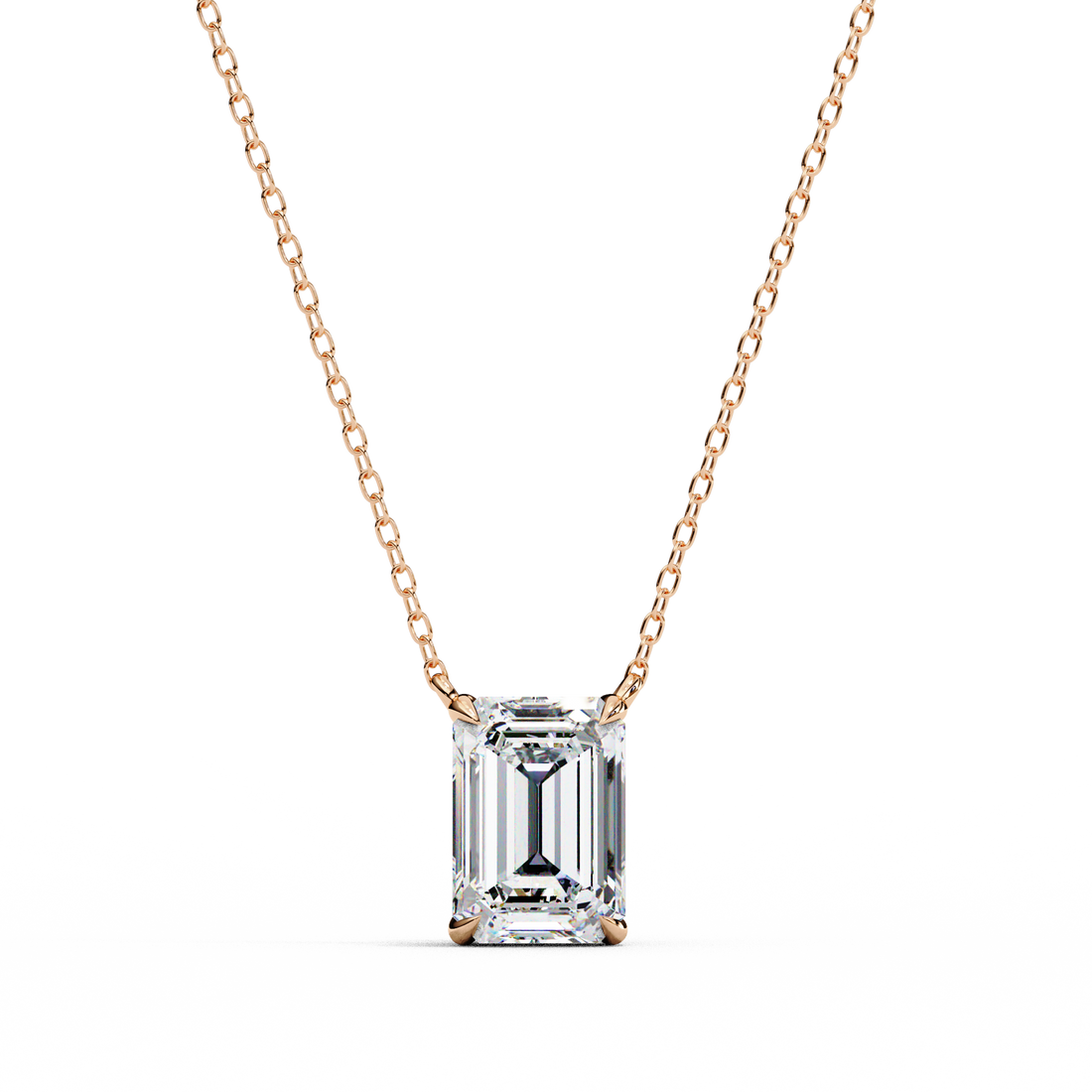 Rectangular Emerald Cut Diamond Necklace | 925 Sterling Silver