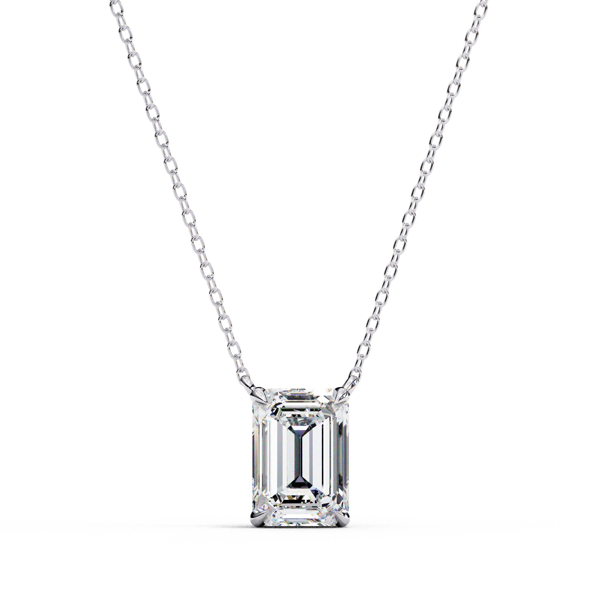 Rectangular Emerald Cut Diamond Necklace | 925 Sterling Silver
