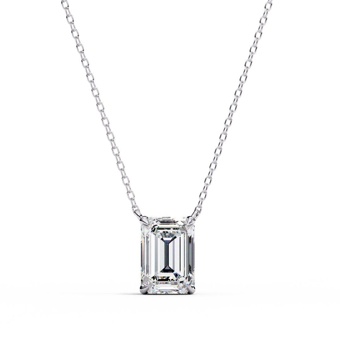 Rectangular Emerald Cut Diamond Necklace | 925 Sterling Silver