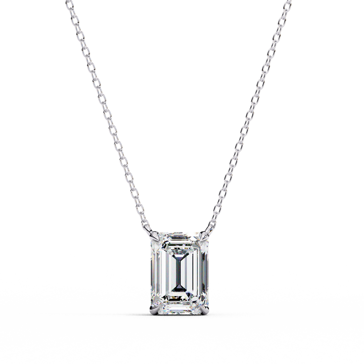 Rectangular Emerald Cut Diamond Necklace | 925 Sterling Silver