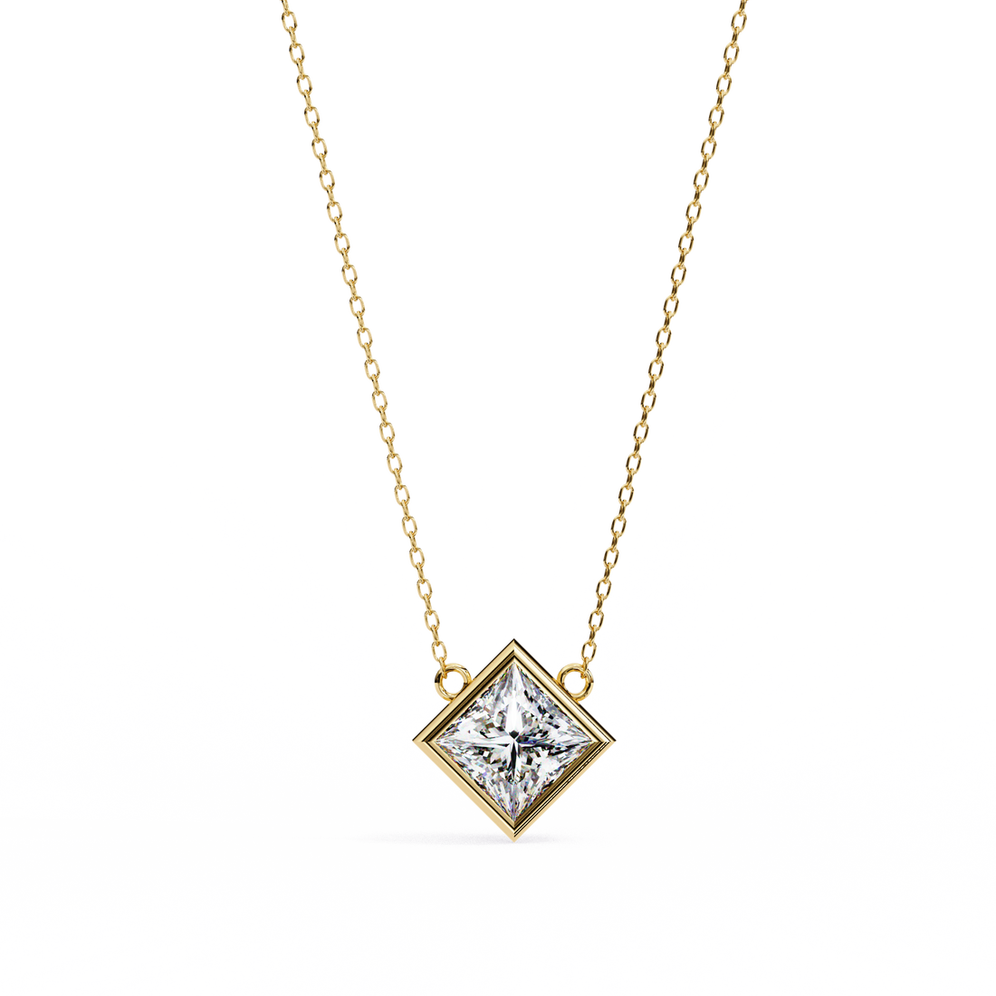 Aurora Tilt Square Solitaire Necklace | 925 Sterling Silver