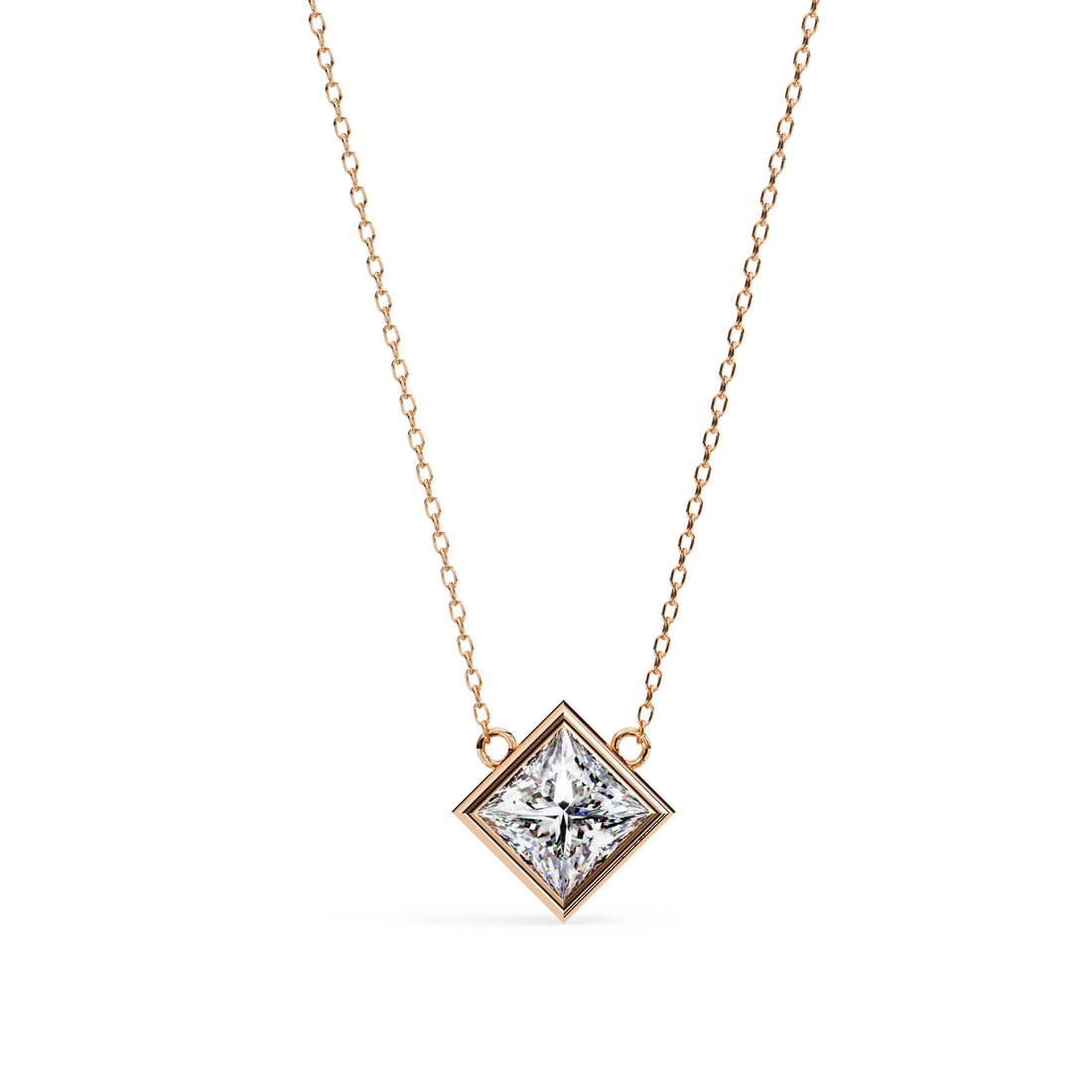 Aurora Tilt Square Solitaire Necklace | 925 Sterling Silver
