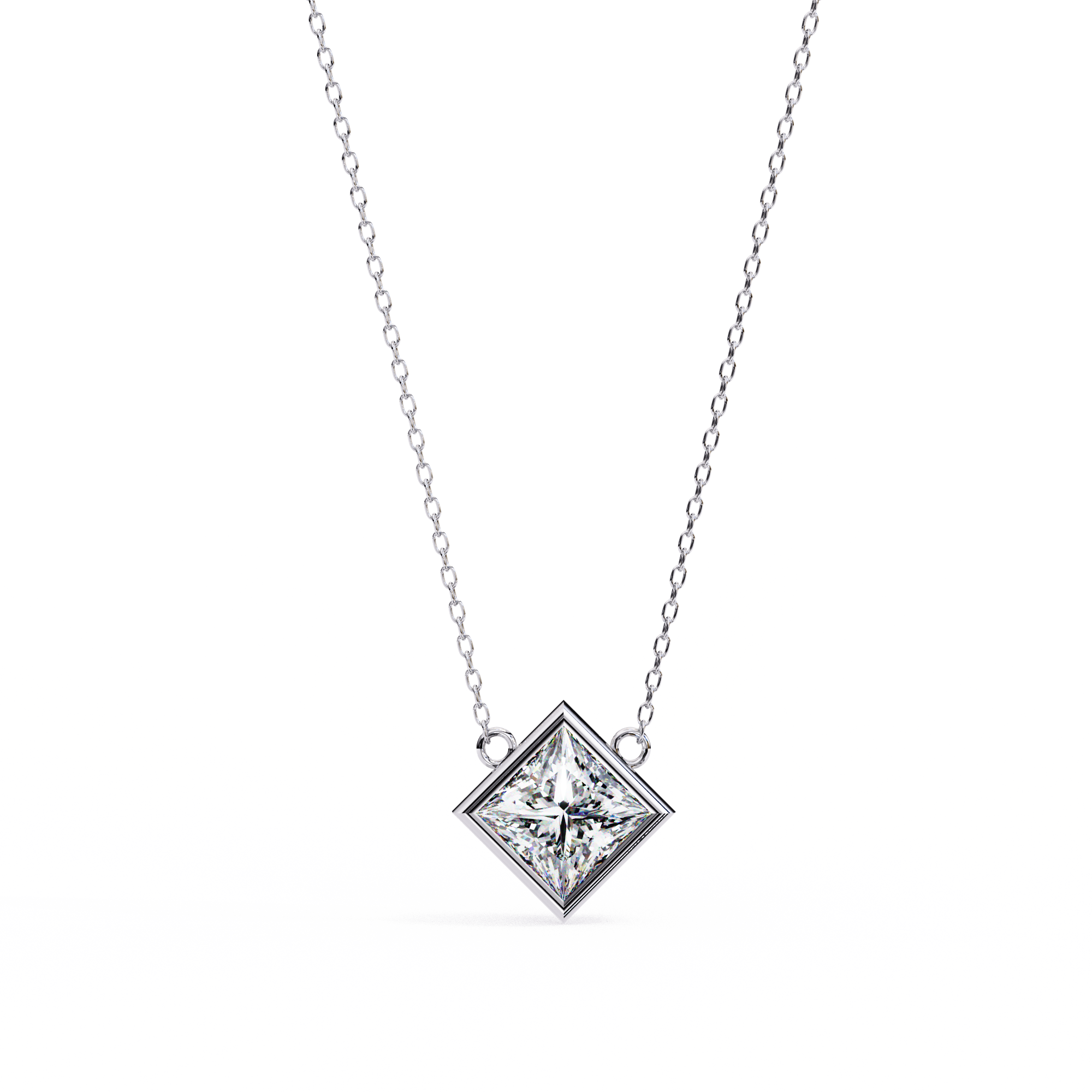 Aurora Tilt Square Solitaire Necklace | 925 Sterling Silver