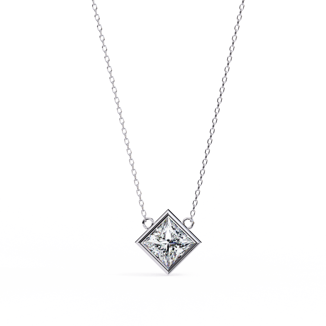 Aurora Tilt Square Solitaire Necklace | 925 Sterling Silver