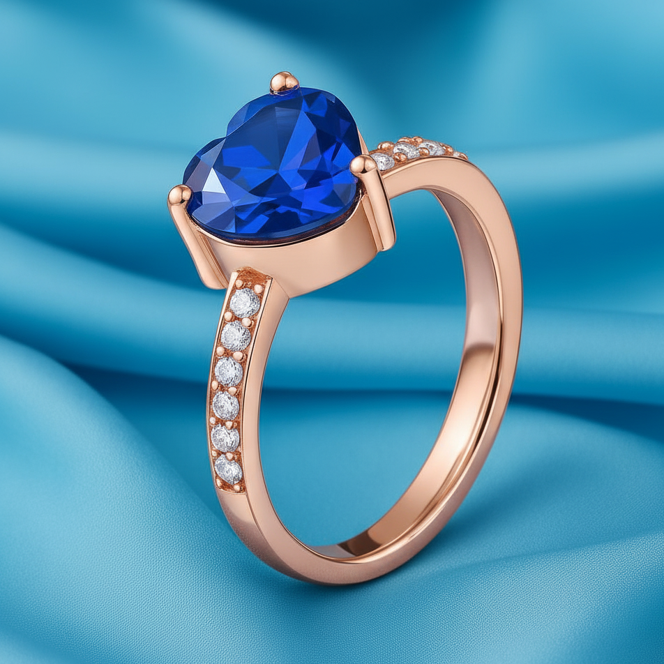 rose gold ring with blue stone