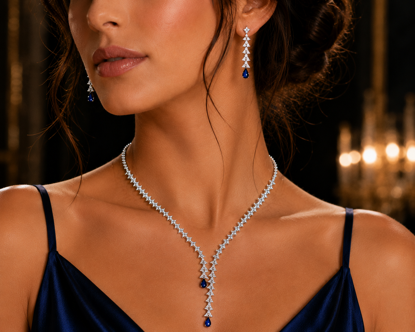 Silver Necklace with Blue Stones