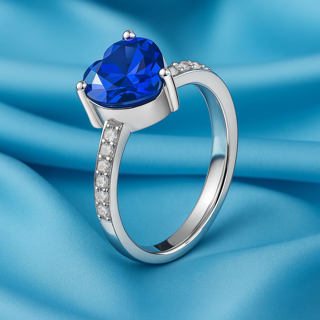 Orope’s Aqua Deep Blue Heart Ring made with 925 Pure Sterling Silver
