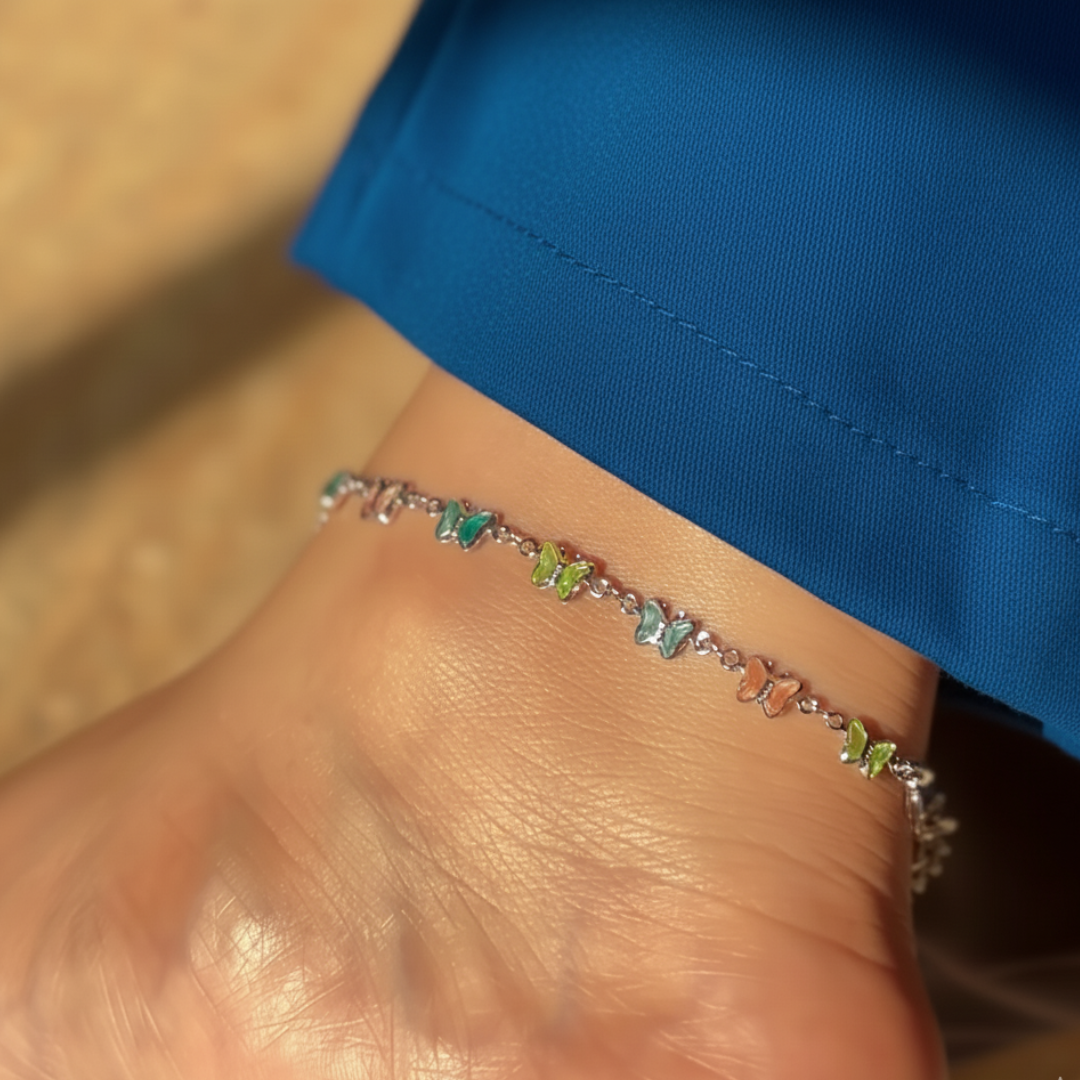 colorful butterfly charm anklet