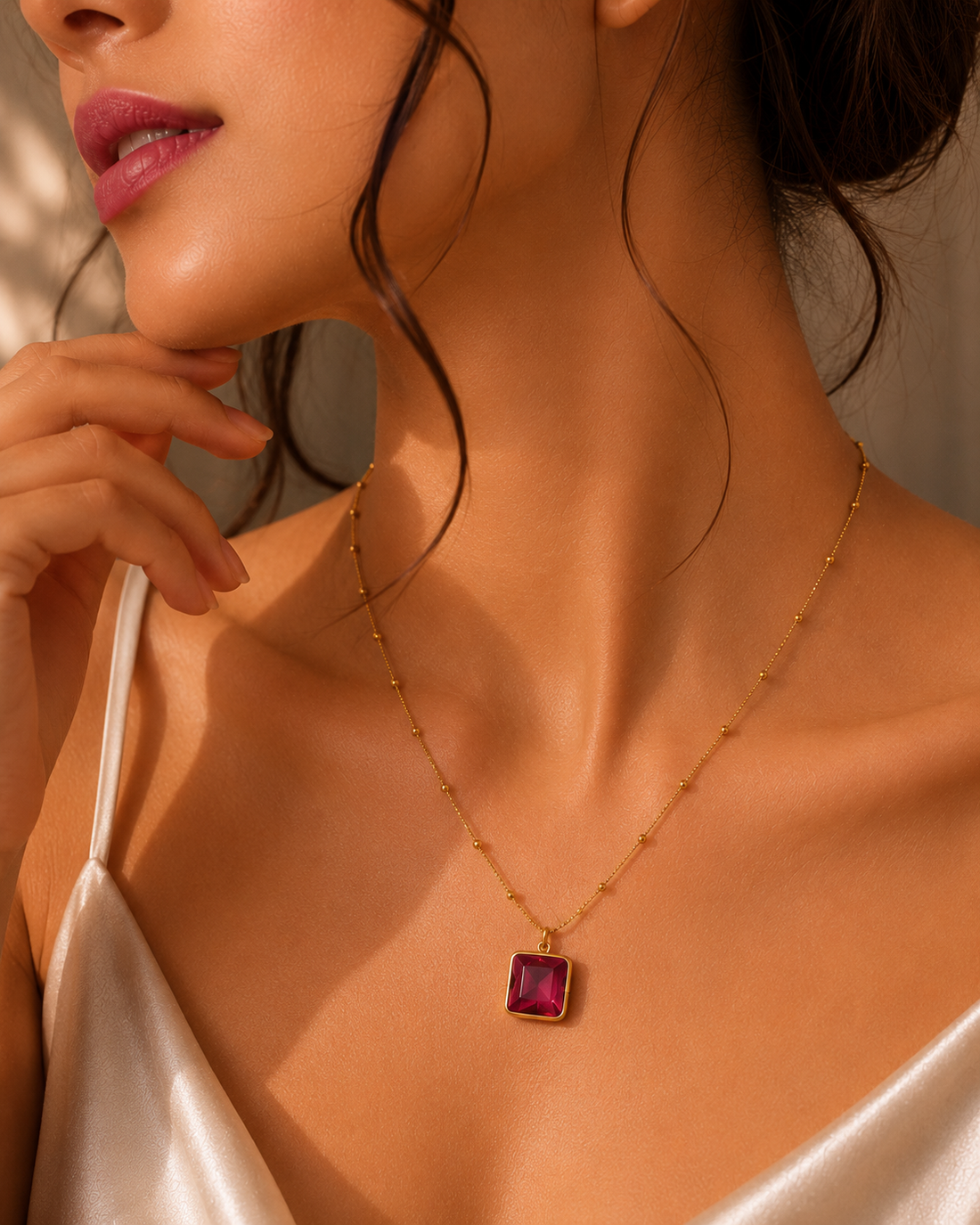 beaded chain ruby necklace