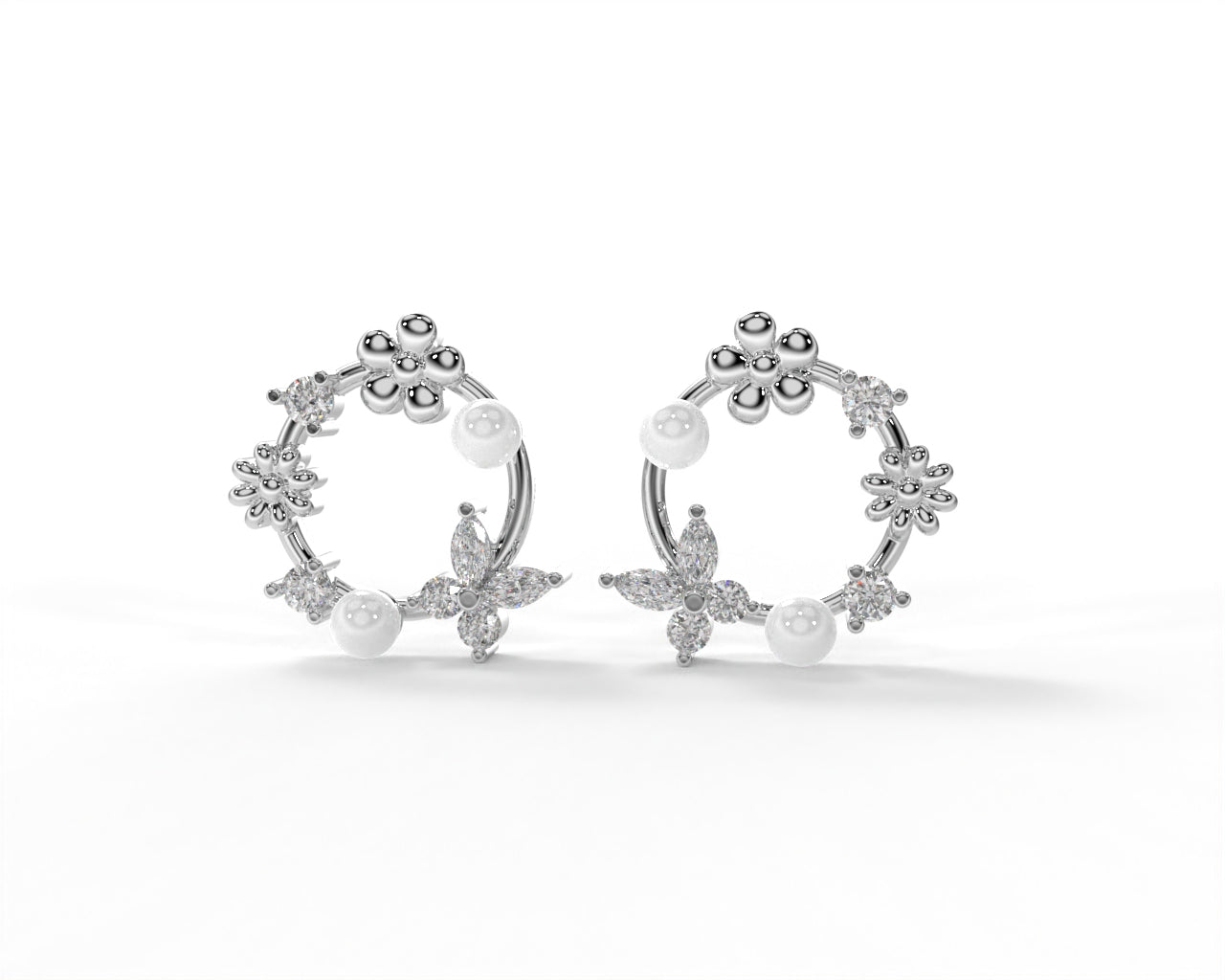 Silver earrings with floral designs
