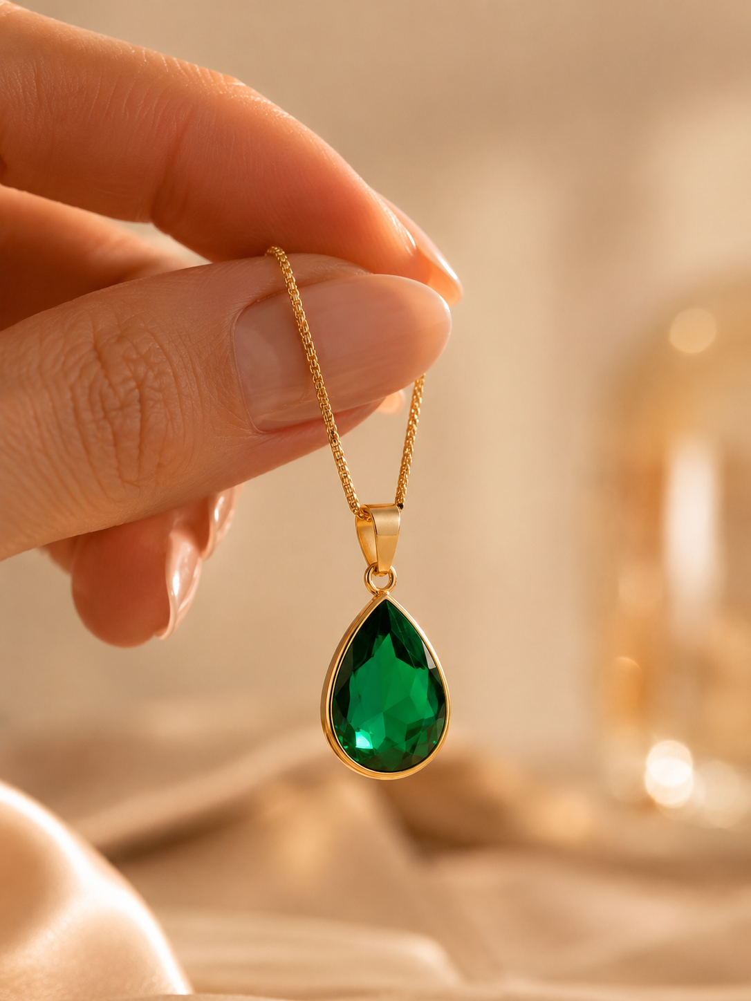 teardrop emerald pendant gold