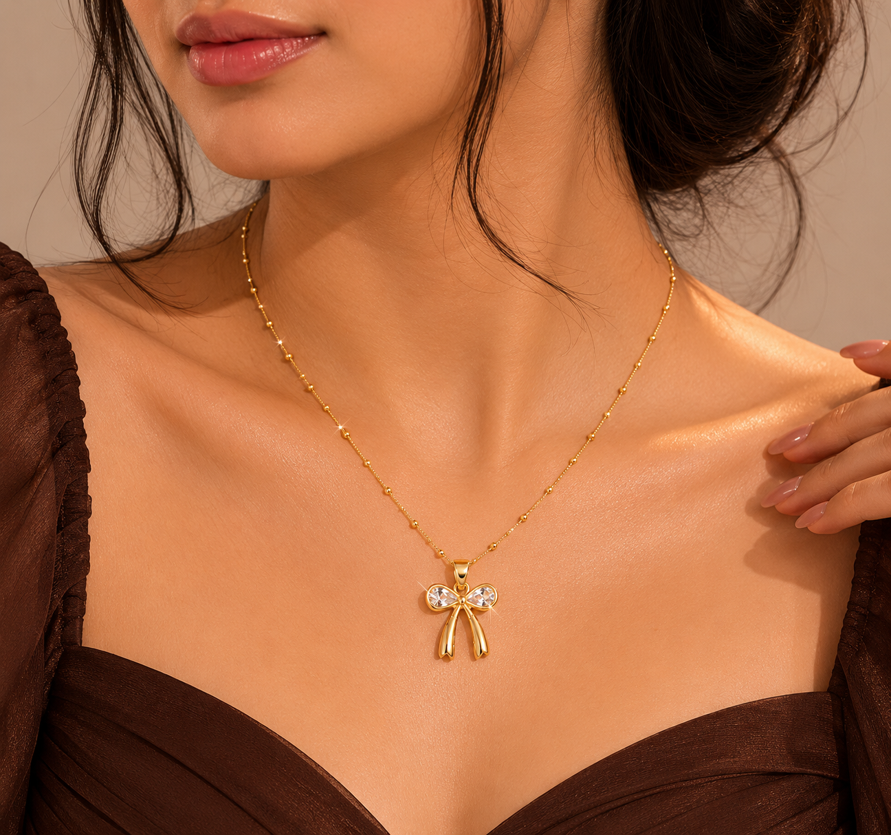 cute bow necklace women