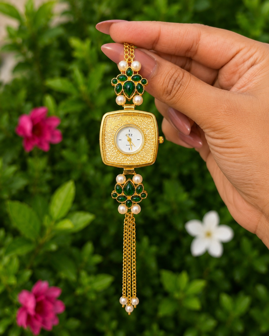 green kundan watch