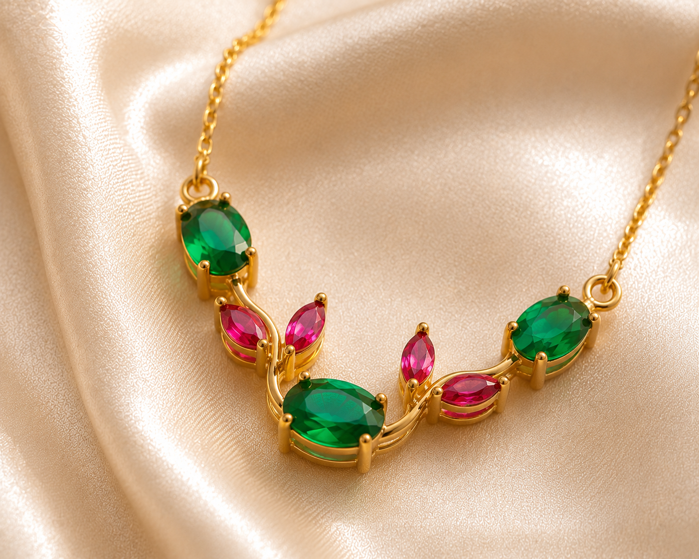 green ruby branch necklace
