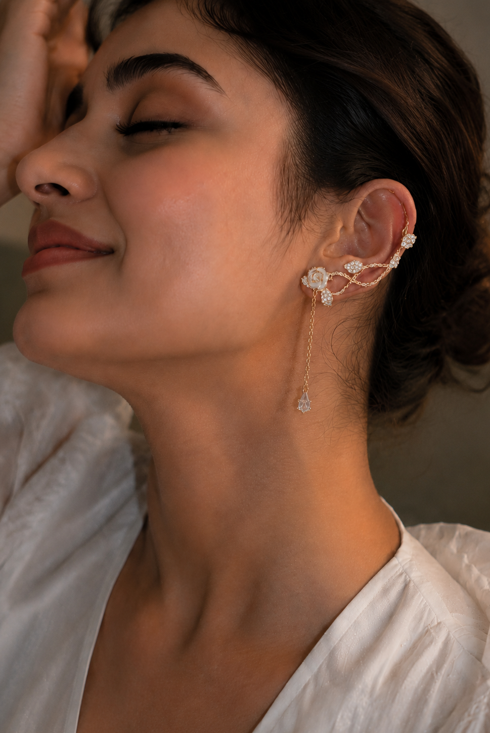 crystal chain drop ear cuff for women