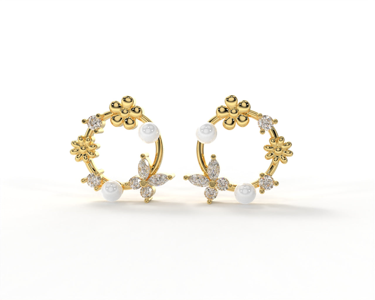 Gold earrings with pearls