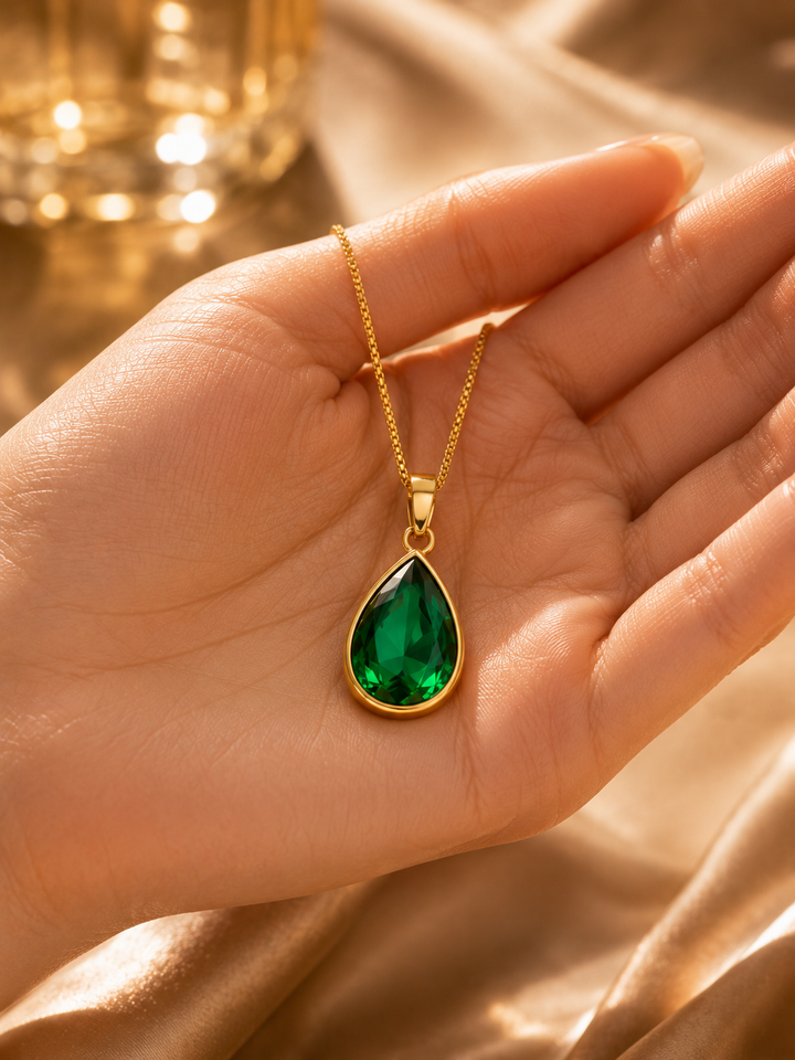 teardrop green stone necklace