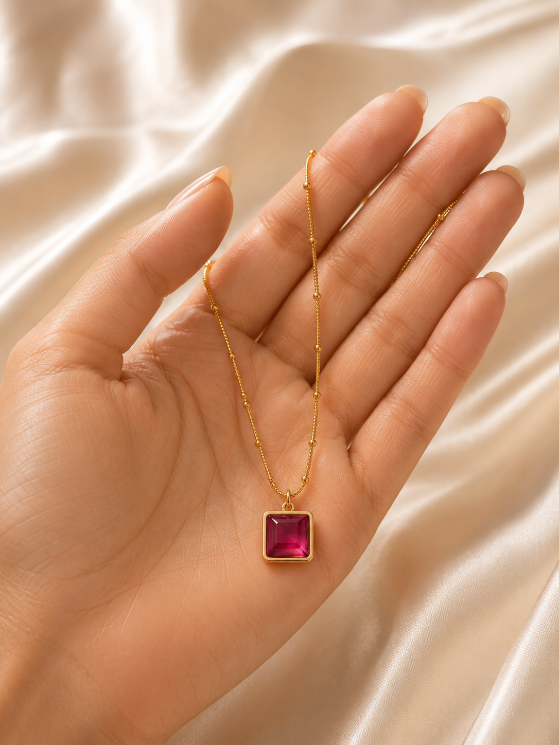 square ruby pendant necklace