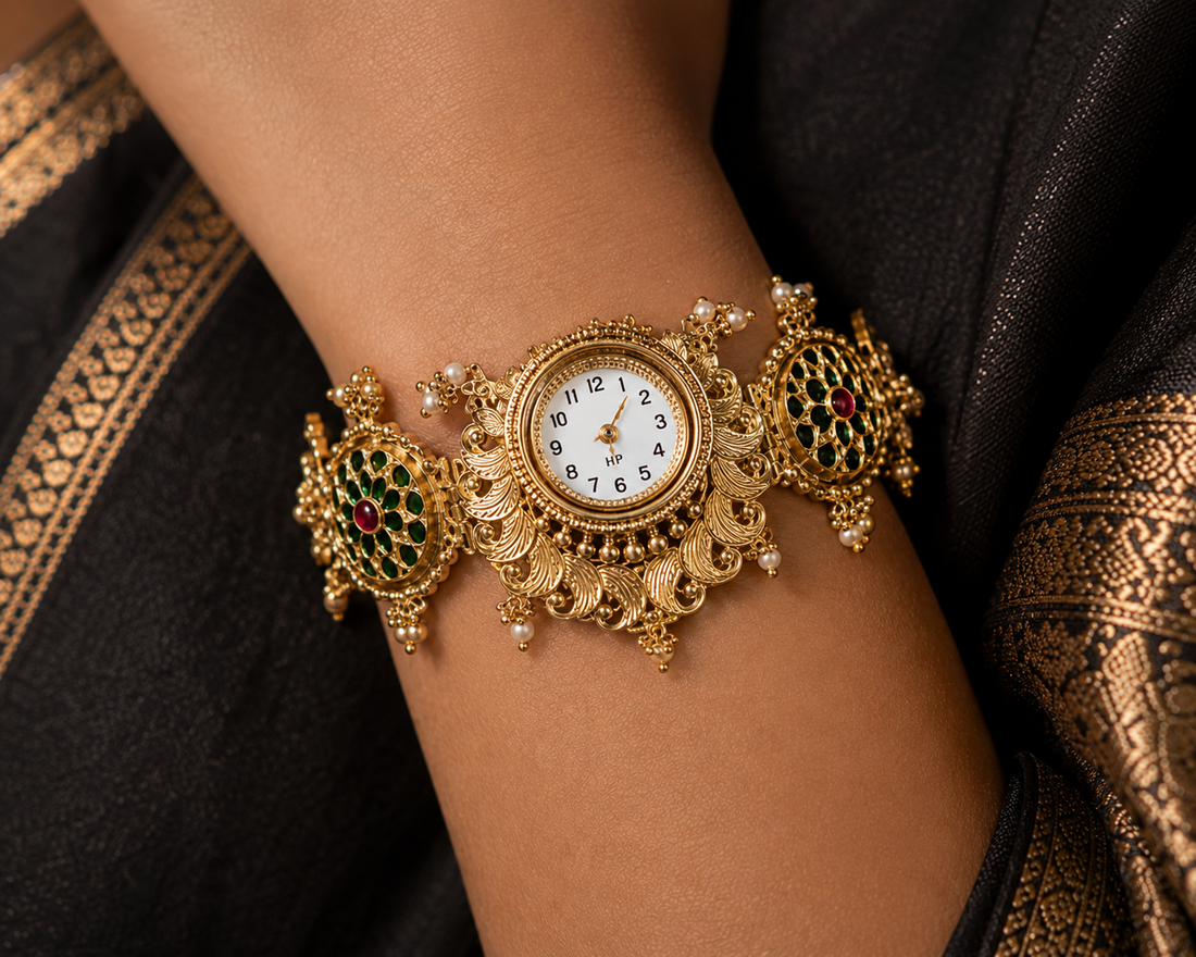 antique floral kundan watch