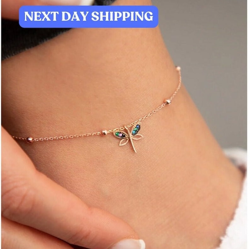 Orope’s Dragonfly Gold Anklet made with 925 Pure Sterling Silver