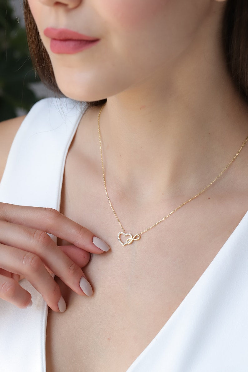 Orope's Heart & Infinity Diamond Necklace 925 Pure Sterling Silver