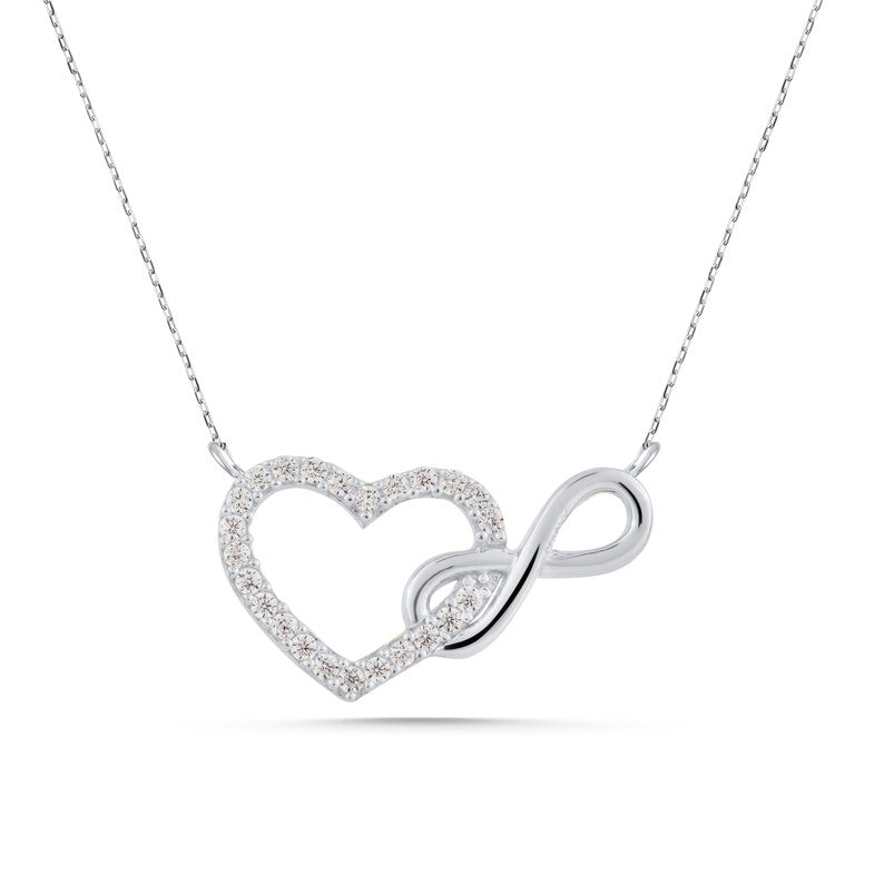 Orope's Heart & Infinity Diamond Necklace 925 Pure Sterling Silver