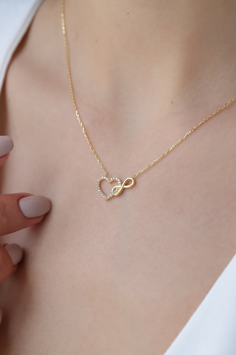 Orope's Heart & Infinity Diamond Necklace 925 Pure Sterling Silver