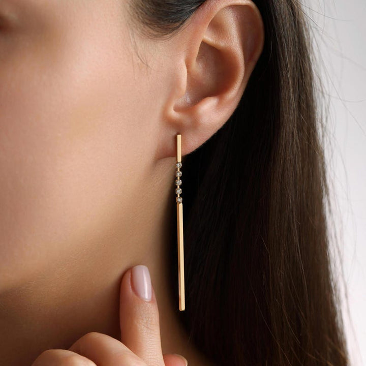 Orope’s Long Bar Pave Stud Earrings made with 925 Pure Sterling Silver