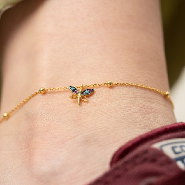 Orope’s Dragonfly Gold Anklet made with 925 Pure Sterling Silver