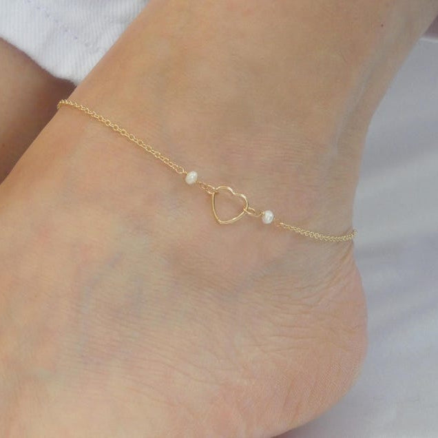 Orope's Pearl heart anklet 925 Pure Sterling Silver