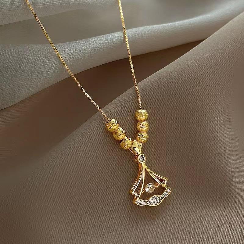 18k Gold Plated Beaded Beats Dancing Zircon Diamond Lucky Ginkgo Leaf Necklace