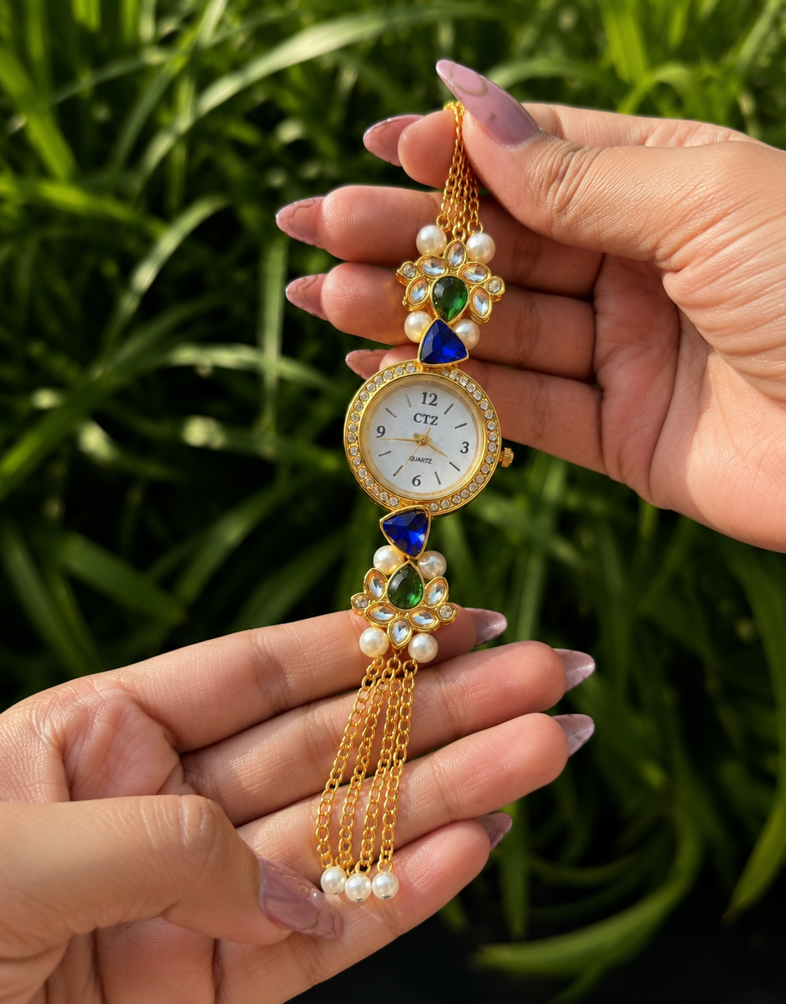 blue green kundan watch