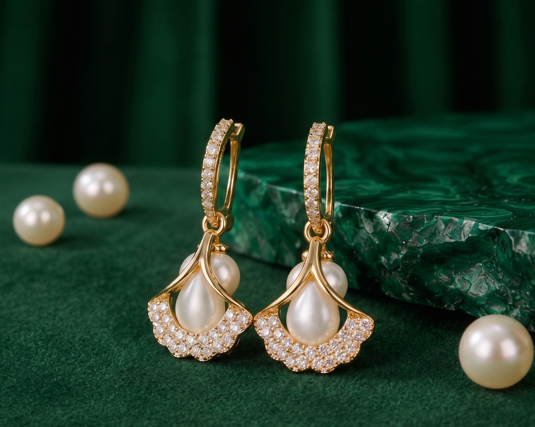 feminine pearl drop earrings