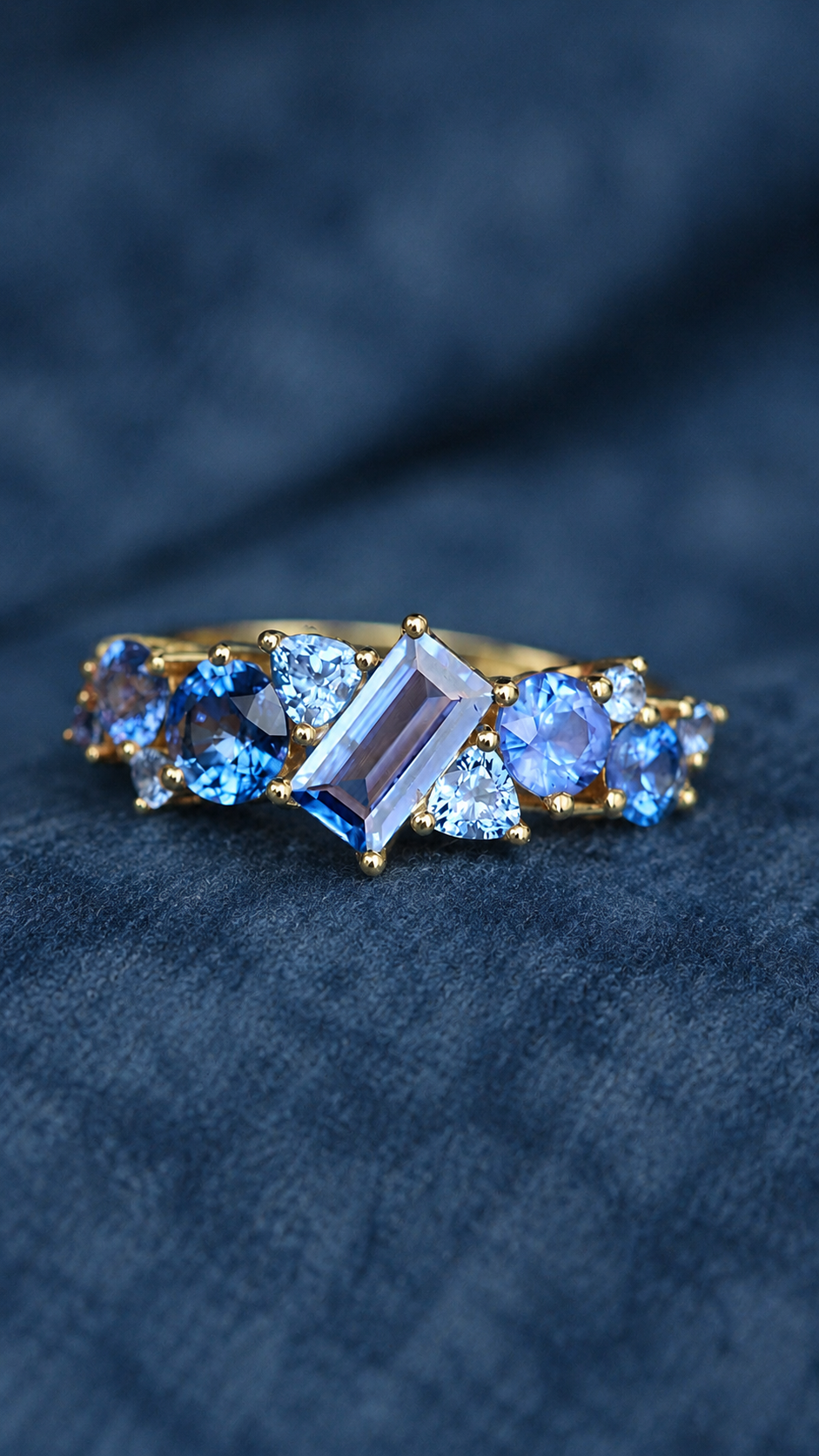 baguette sapphire silver ring