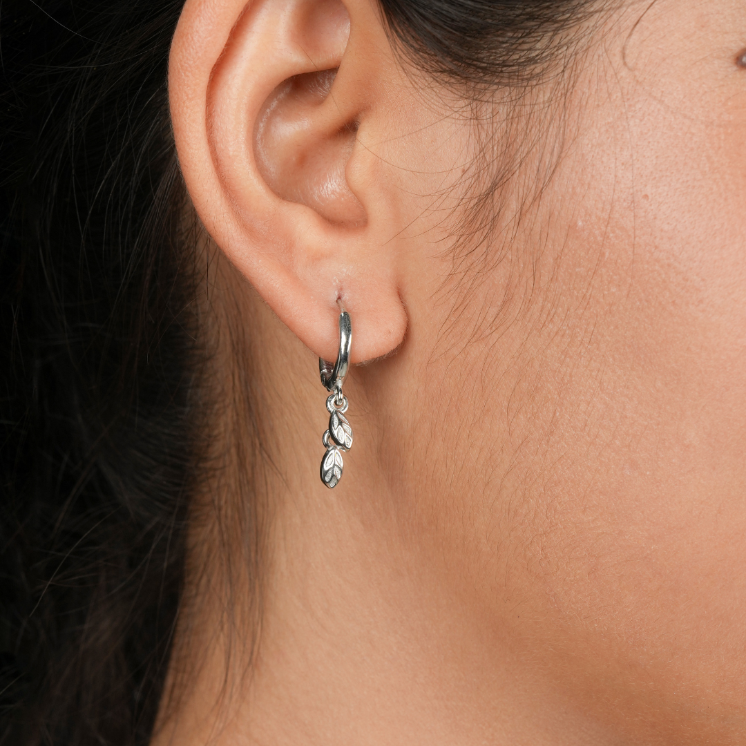 Orope’s Leaf Drop Hoop Earrings made with 925 Pure Sterling Silver