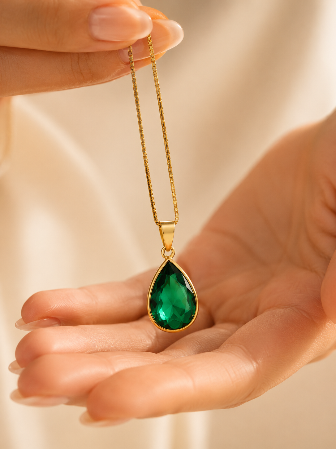 green teardrop stone pendant