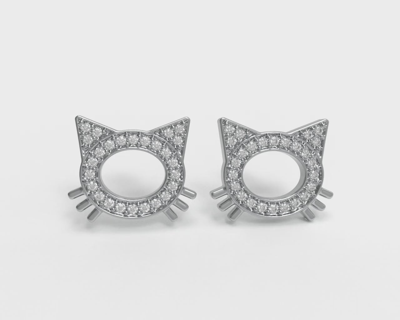 Tiny Cat stone Stud silver Earrings