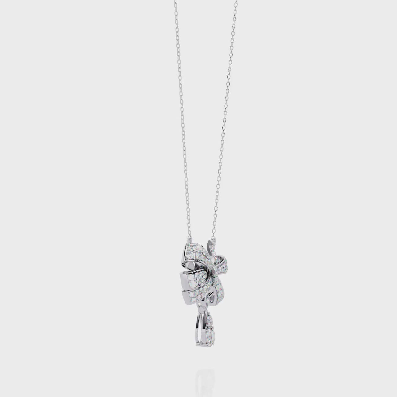 Elegant Diamond Bow Pendant Necklace with Teardrop Drop | 925 Sterling Silver