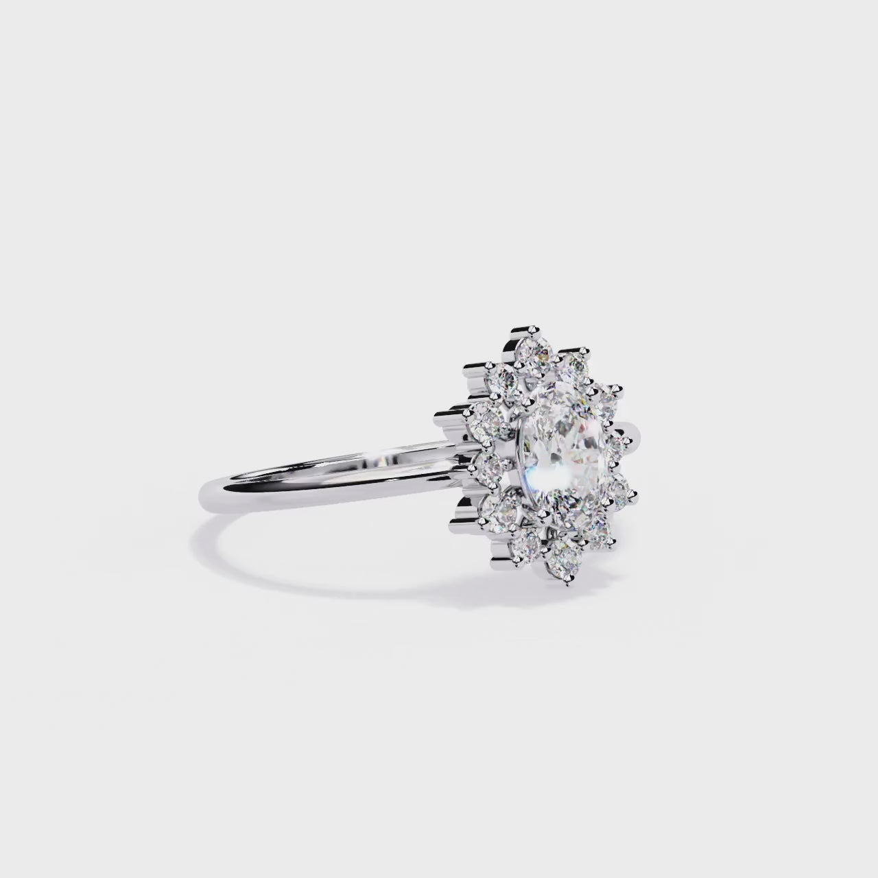 Celestial Bloom Oval Halo Ring | 925 Sterling Silver