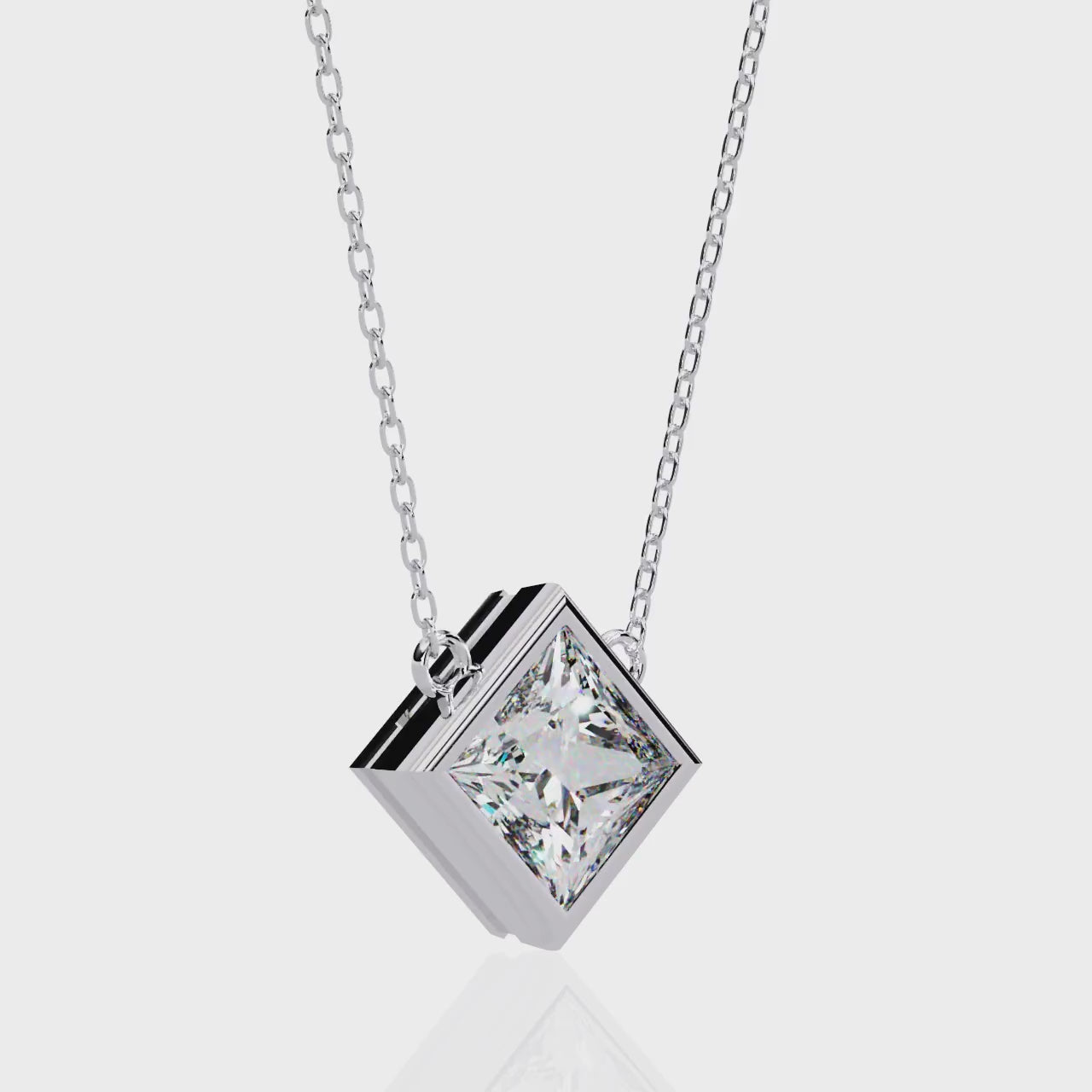 Aurora Tilt Square Solitaire Necklace | 925 Sterling Silver